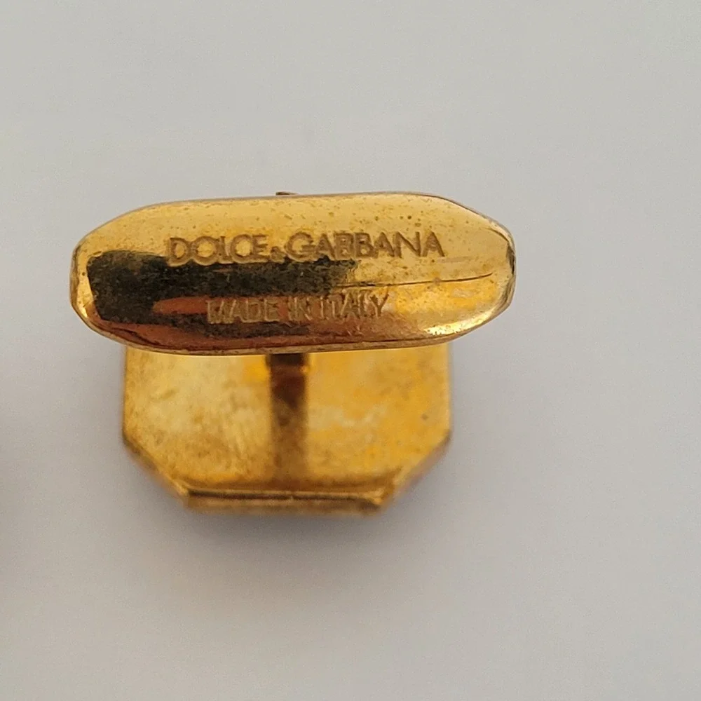 Dolce & Gabbana Mens Cufflinks Gold Tone Black Stone‎ Octagon Made in Italy Box